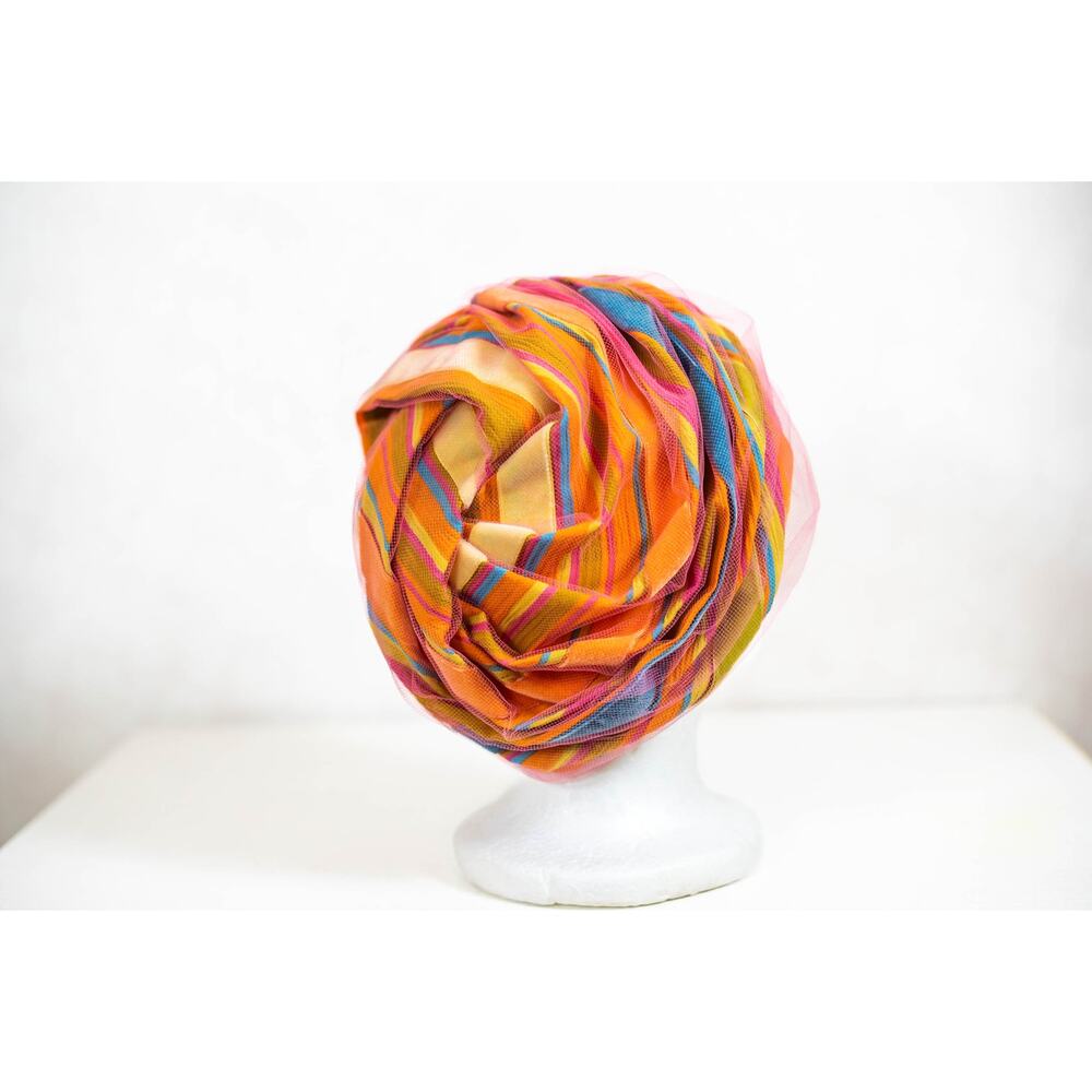 Vintage 60s Bright Colorful Christian Dior Hat, Turban Tulle Chapeaux Cloche - Picture 6 of 12